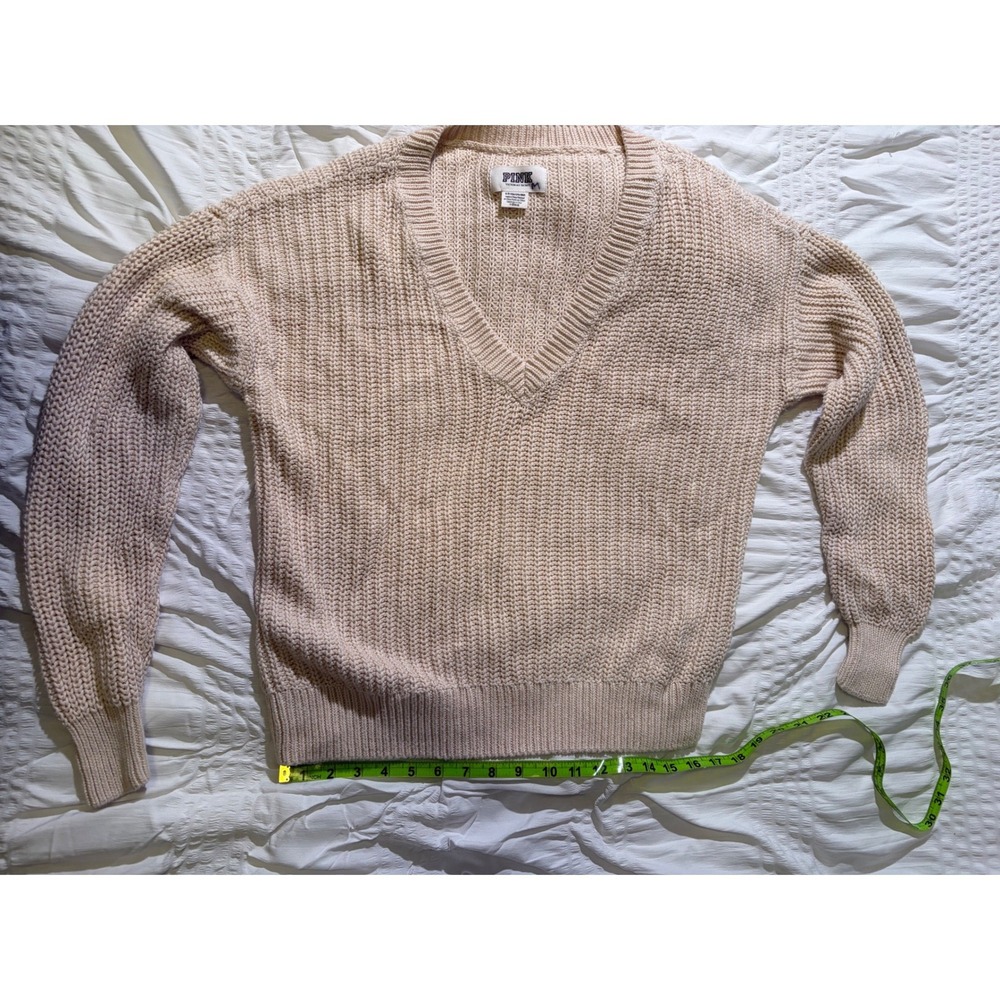 PINK Victoria's Secret V-Neck Knit Sweater Blush Pink Small Oversized T06-14